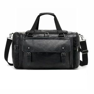 TRAVEL Bag Waterproof PU Leather  Black Duffle Bag